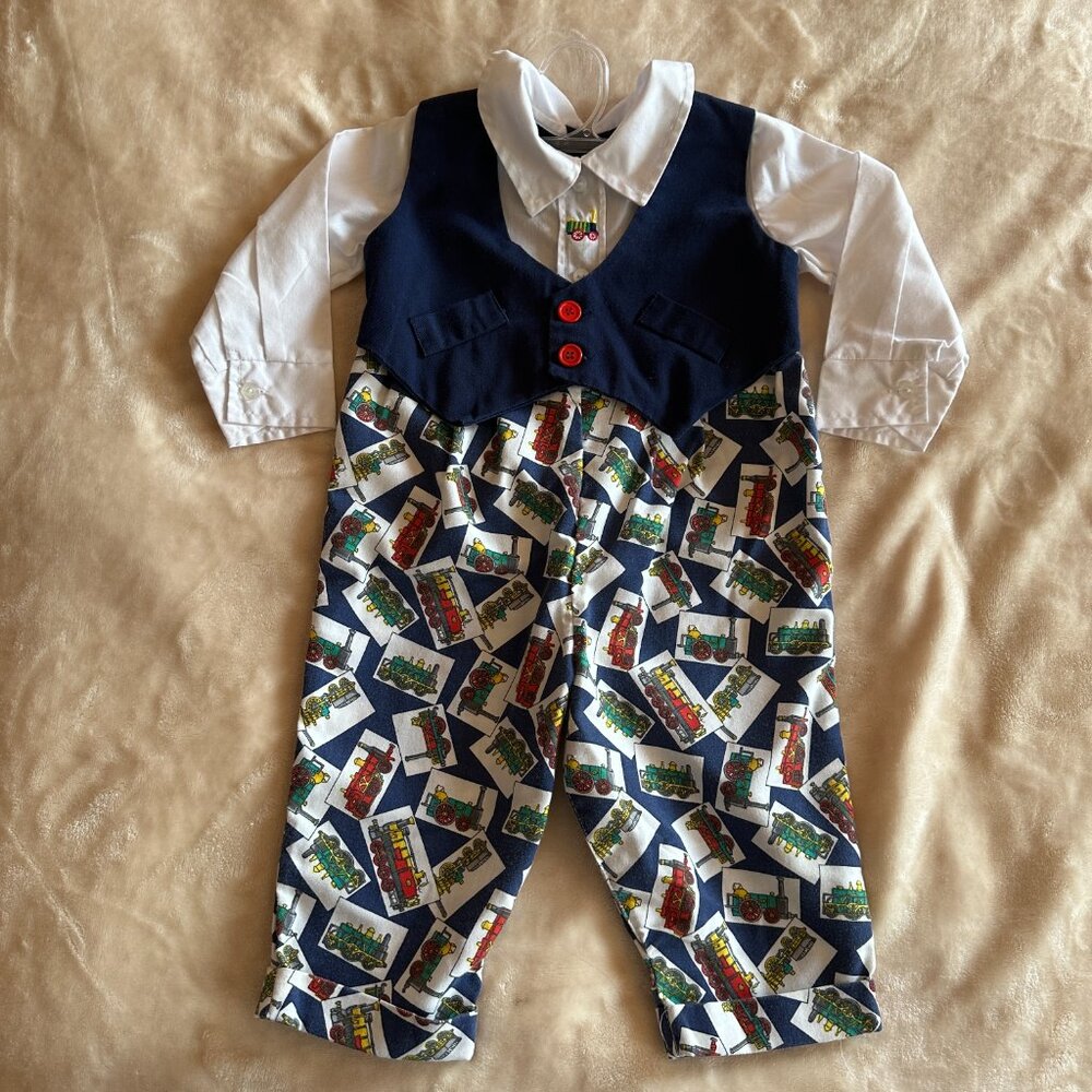 Nursery Rhyme Novelty Train Print One Piece Suit Baby Boy 12 mo Vintage